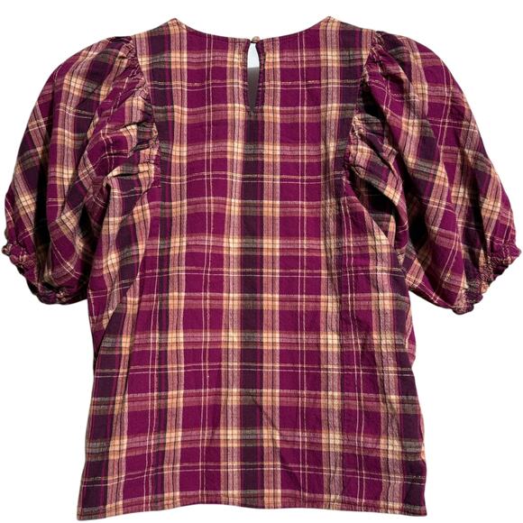 INC International Concepts Madison Plaid Puff-Sleeve Linen Blend Blouse XL - Picture 5 of 7